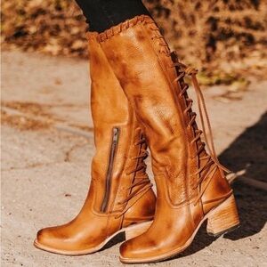 Women's Brown Lace-Up Leather Boots